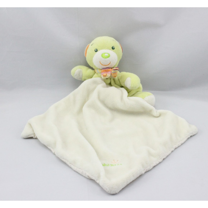 Doudou ours vert écharpe rayé mouchoir BABYSUN