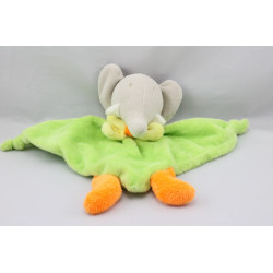 Doudou plat éléphant gris vert orange jaune NOUNOURS