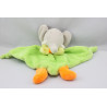Doudou plat éléphant gris vert orange jaune NOUNOURS