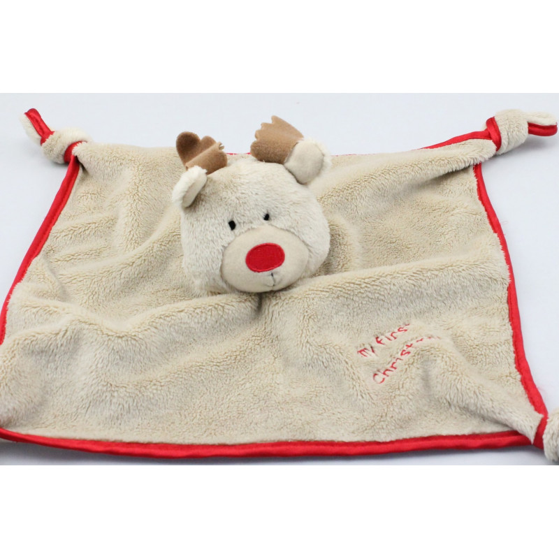 Doudou plat renne marron rouge My First Christmas 