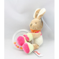 Doudou lapin vert blanc rose hochet TOODO