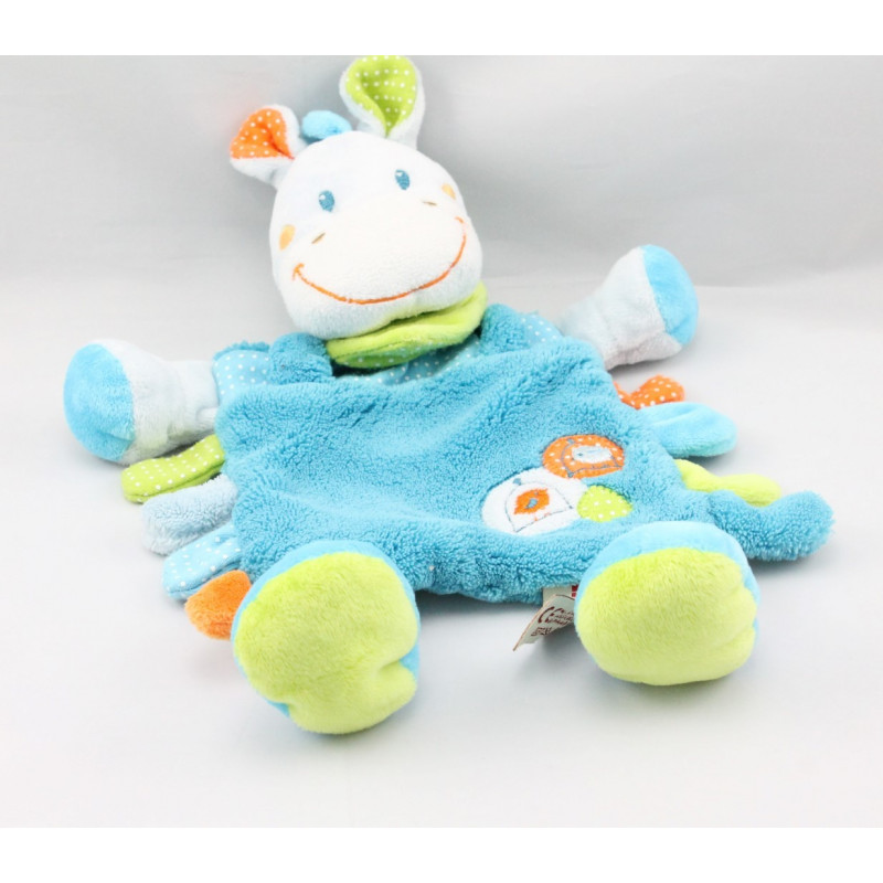 Doudou plat cheval zébre ane bleu vert oiseau NICOTOY
