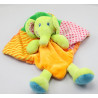 Doudou plat éléphant vert orange rose TILAPIN CASINO