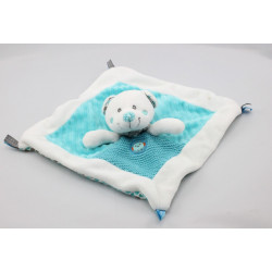 Doudou plat ours blanc bleu pois oiseau NICOTOY