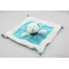 Doudou plat ours blanc bleu pois oiseau NICOTOY