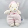 Doudou souris blanc rose fleurs bonnet NOUNOURS 