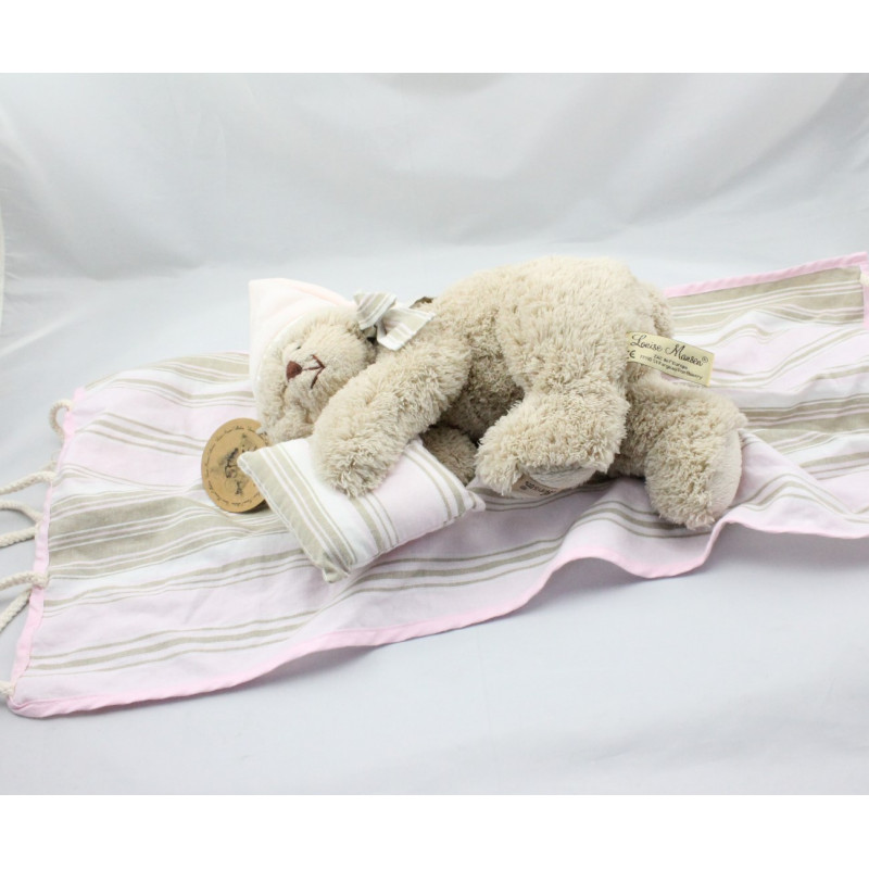 Peluche ours marron bonnet rose avec Hamac LOUISE MANSEN