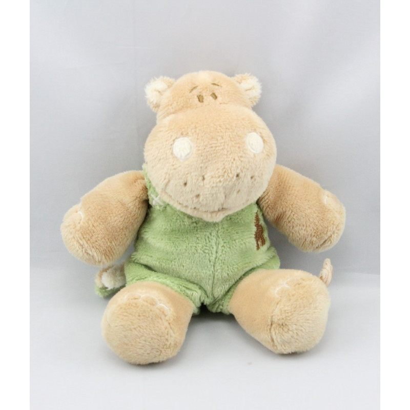 Doudou hippopotame beige salopette verte NOUKIE'S