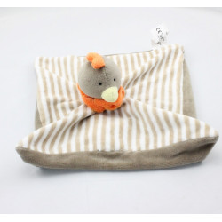 Doudou plat oiseau poule marron rayé orange CHIK TOB