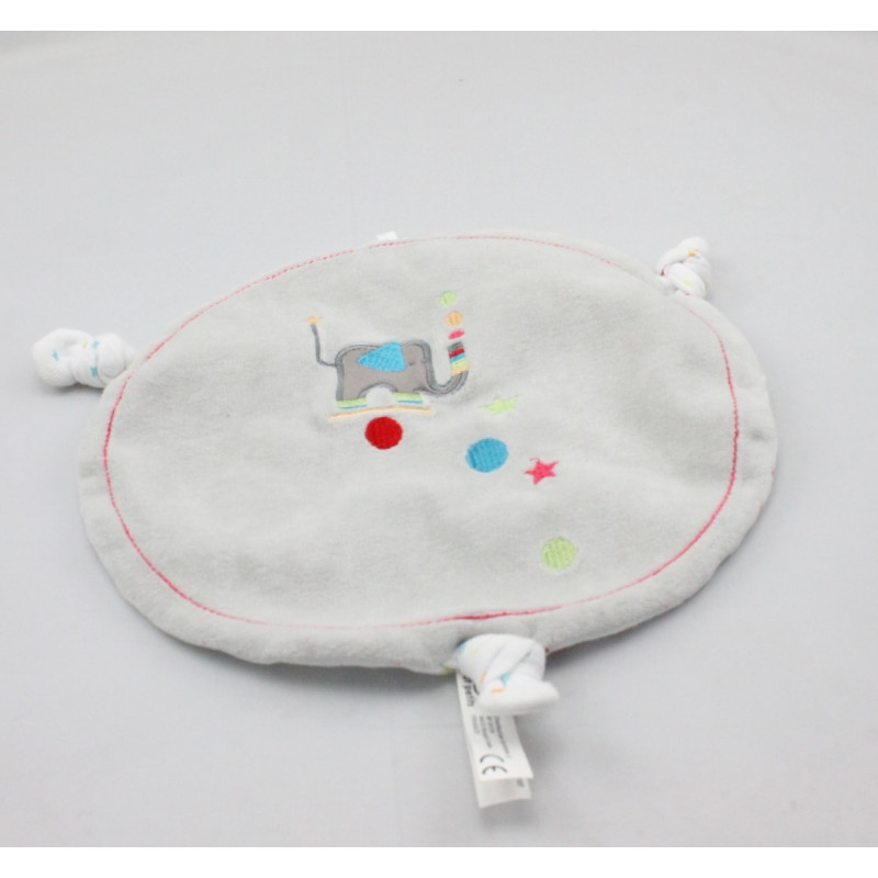 Doudou plat rond gris étoiles éléphant SYSTEME U