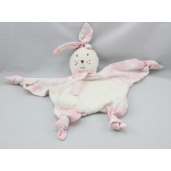 Doudou plat lapin blanc rose poissons AJENA