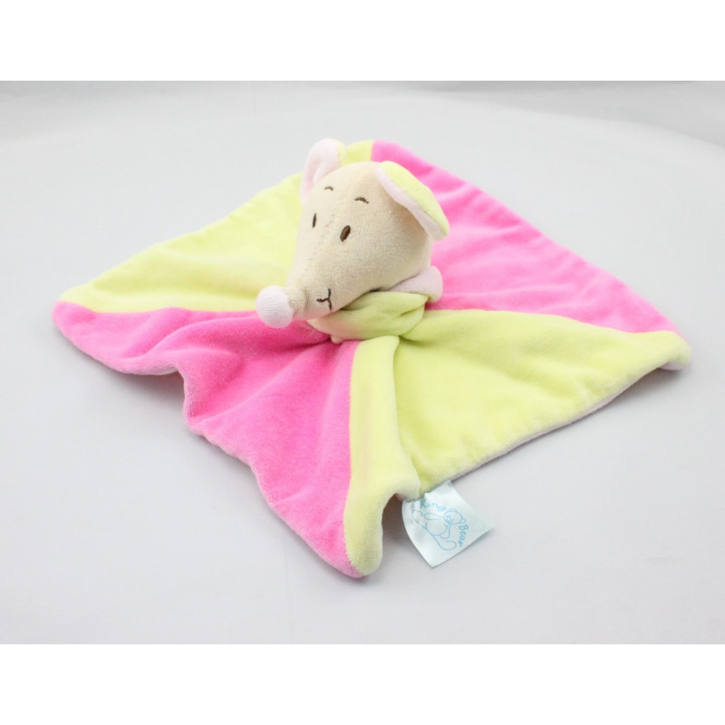 Doudou plat souris rose verte KING BEAR AR 
