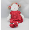 Doudou poupée robe rouge fleurs SUCRE D'ORGE