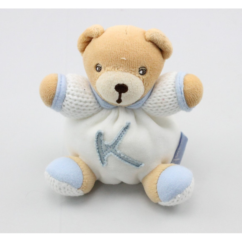 Mini Doudou ours blanc bleu K attache tétine KALOO