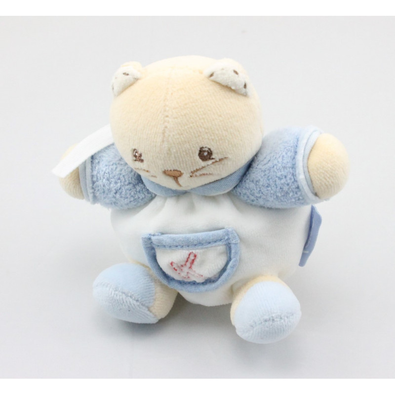 Mini Doudou chat blanc bleu K attache tétine KALOO