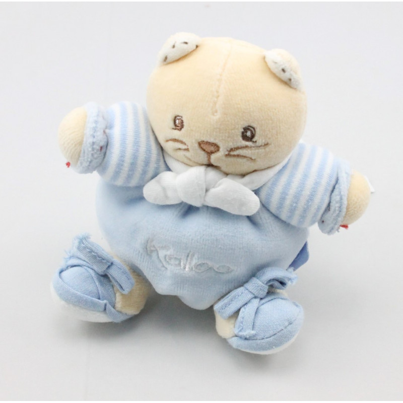 Mini Doudou chat  bleu rayé attache tétine KALOO