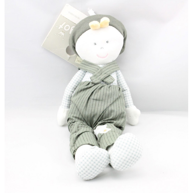 Doudou poupée garçon salopette verte Poetic Garden BERLINGOT