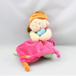 Doudou poupée indienne rose vert avec mouchoir POMMETTE