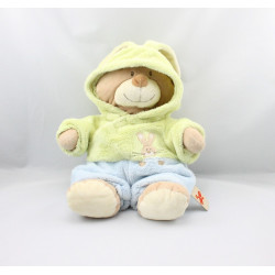 Doudou ours déguisé en lapin vert bleu NICOTOY 