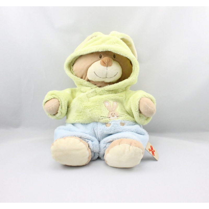 Doudou ours déguisé en lapin vert bleu NICOTOY 