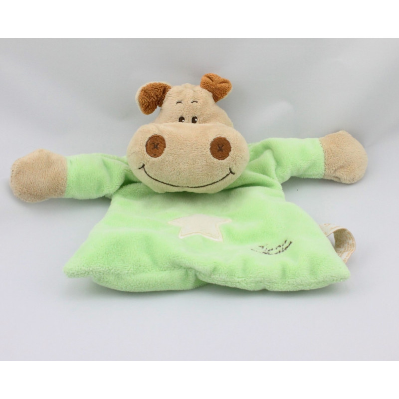 Doudou plat hippopotame beige vert TIAMO COLLECTION