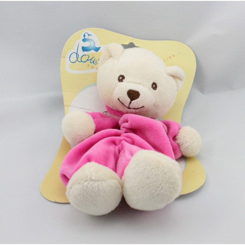 Doudou plat ours blanc rose coeur DOUDI