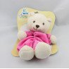 Doudou plat ours blanc rose coeur DOUDI