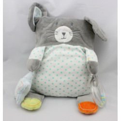Doudou coussin souris grise blanche étoiles bleues hochet OBAIBI