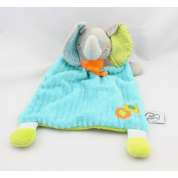 Doudou plat éléphant gris bleu vert pois rayures MOTS D'ENFANTS