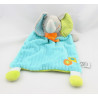 Doudou plat éléphant gris bleu vert pois rayures MOTS D'ENFANTS