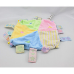 Doudou plat carré rose jaune bleu vert étiquettes CMP REVE DE BEBE