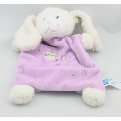 Doudou plat lapin blanc mauve coeurs TEX BABY