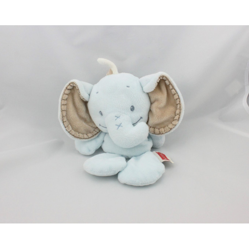 Doudou semi plat éléphant bleu beige NATTOU