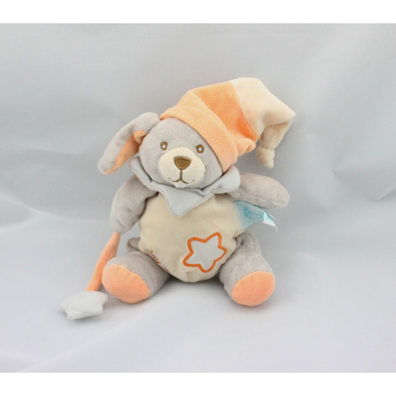 Doudou luminescent lapin chien gris orange étoile BABY NAT 