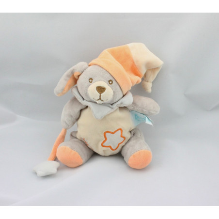Doudou luminescent lapin chien gris orange étoile BABY NAT 