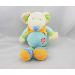 Doudou souris bleu coeur foulard jaune NICOTOY