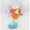 Doudou chat gris rouge orange pois chat brodé MOTS D'ENFANTS