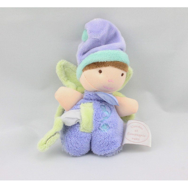 Doudou et compagnie Demoiselle fée bleu vert attache tétine