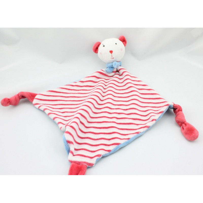 Doudou plat souris ours bleu rayé rouge Dodo d'amour MGM