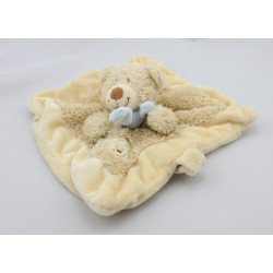 Doudou plat ours Beige écru écharpe bleu NICOTOY
