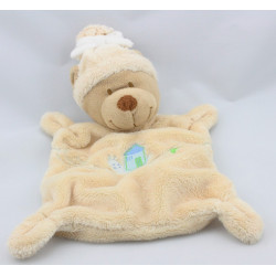 Doudou plat ours beige bonnet escargot brodée NICOTOY