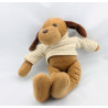 Doudou chien marron pull rayé beige en laine NOUNOURS