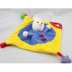 Doudou plat lapin bleu jaune rouge vert dentition étoiles HOPLA NICOTOY