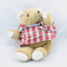 Doudou peluche Ours marron robe vichy rouge JACADI