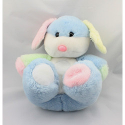 Doudou Peluche chien bleu blanc rose jaune vert BOULGOM