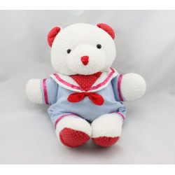 Doudou ours blanc bleu rouge noeud bébé JACADI