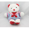 Doudou ours blanc bleu rouge noeud bébé JACADI