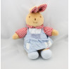 Doudou lapin robe bleu vichy rouge TAKINOU 