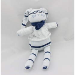 Doudou Lapin bleu rayé bleu marine lunette avion PETIT BATEAU