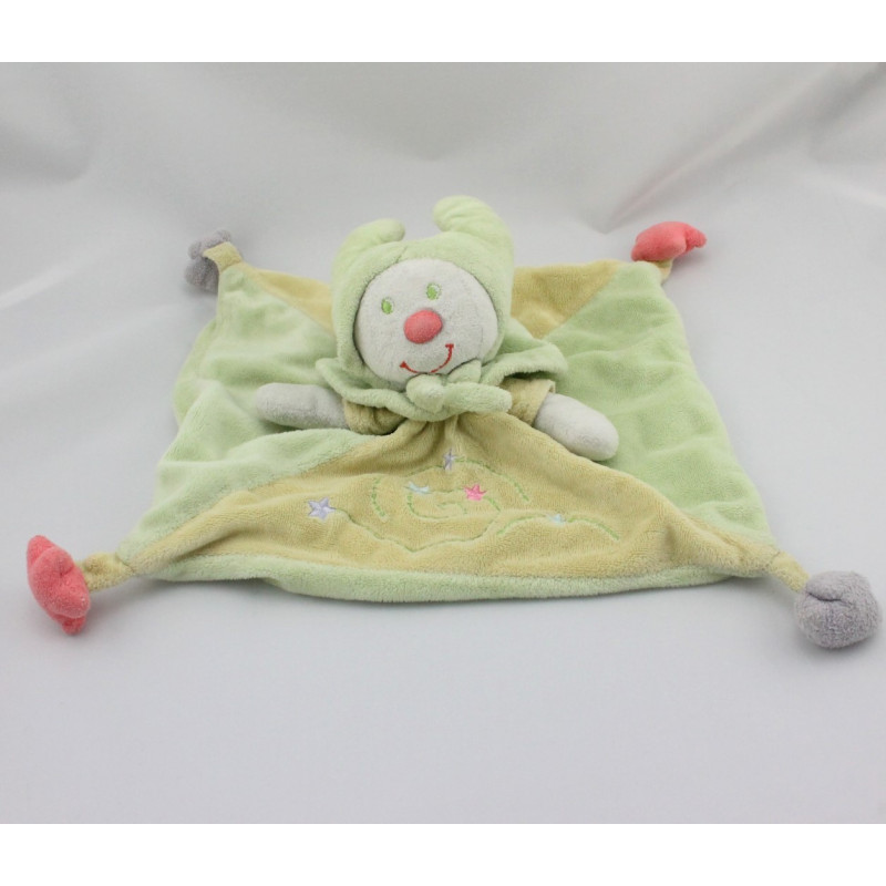 Doudou plat lutin clown vert jaune étoile KIABI